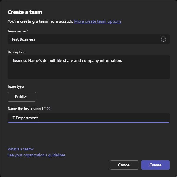 Create New Team